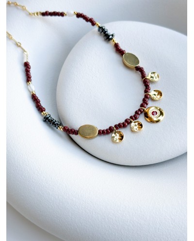 BURGUNDY AND GOLD NECKLACE